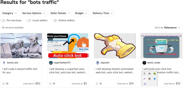 Fiverr for buying bots traffic services