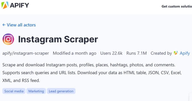 Apify for Instagram Scraping Software