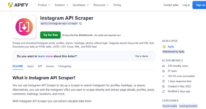 Apify Instagram Scraper API
