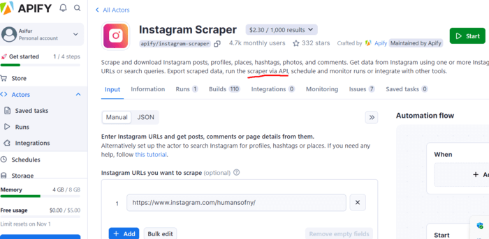 Apify's Instagram Scraper API