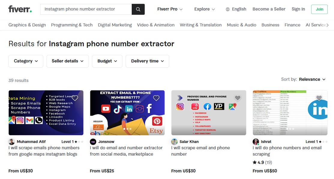 Fiverr for IG profile phone number extractor 