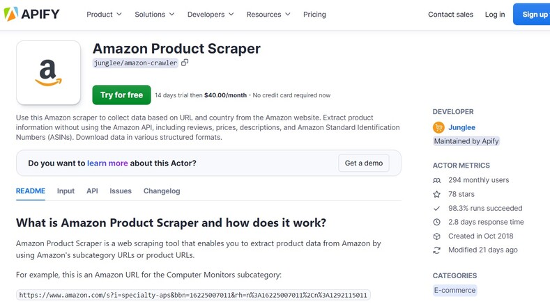 apify free amazon product scraper