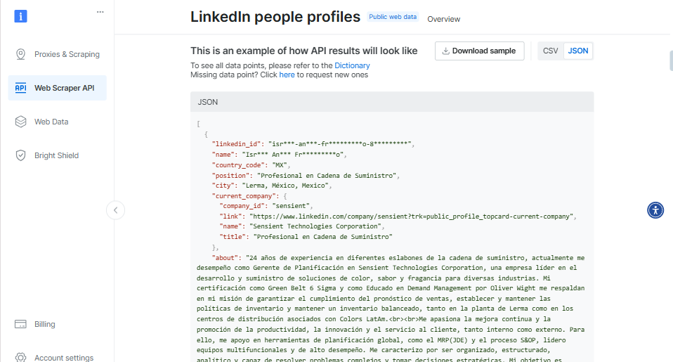 Bright Data linkedin profile scraper