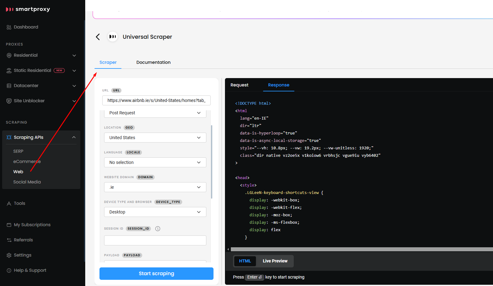 smarproxy scraping Airbnb