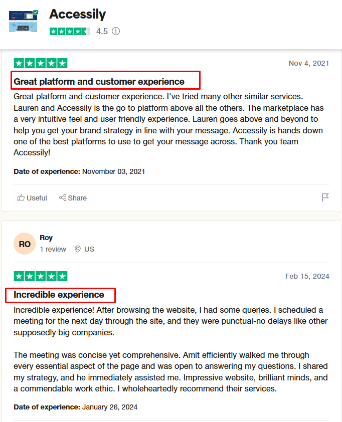 Accessily great platform and customers experience