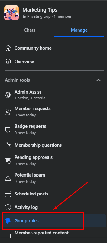 Go to the Group Rules section in the settings