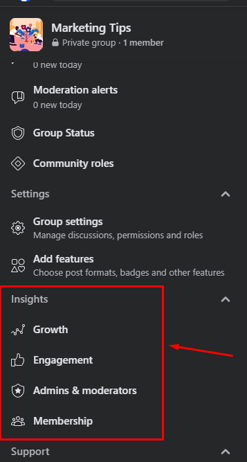 Go to the group dashboard and click Insights