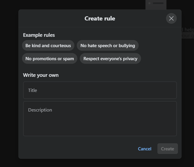 Open the “Group Rules” in group settings and add the rules