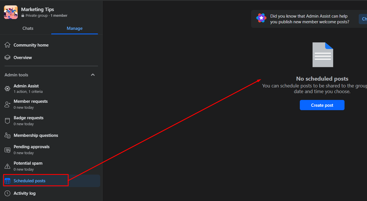 When creating a post, click Schedule Post, set the date and time, and confirm.