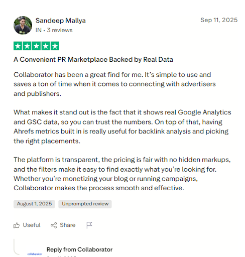 Collaborator Trustpilot