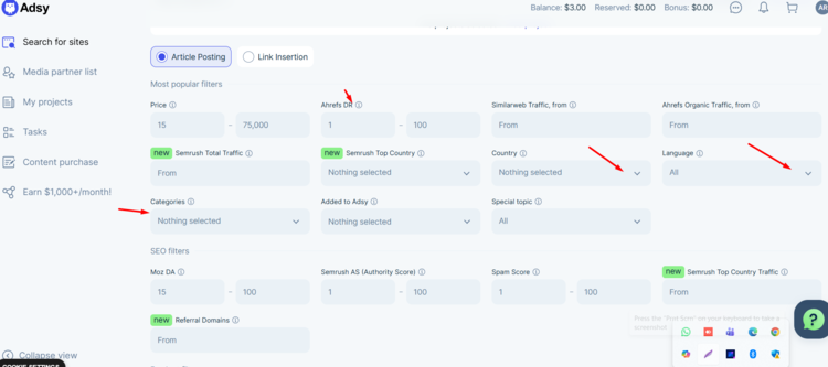 Adsy interface1.3 Interface of Ads ( as a Buyer)
