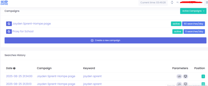SERP Empire dashboard SERP Empire dashboard